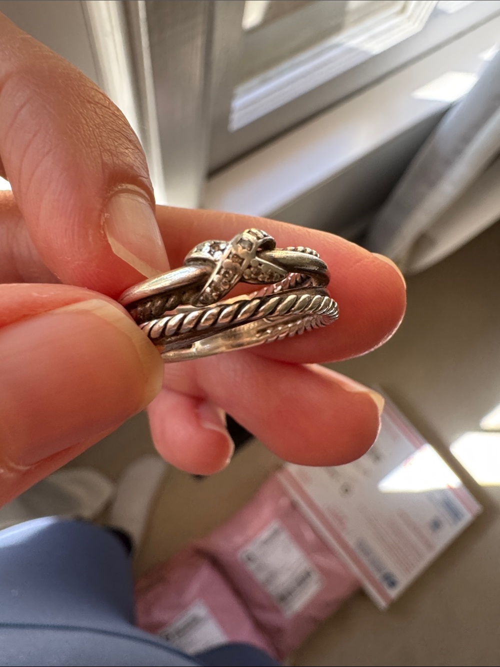 David Yurman X Pavé Diamond Crossover Ring Silver - Picture 6 of 6